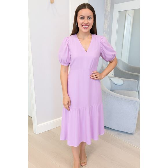 Anna Cate Myers Puff Sleeve Cotton Midi Dress in Periwinkle Purple | Size XS - Picture 1 of 5